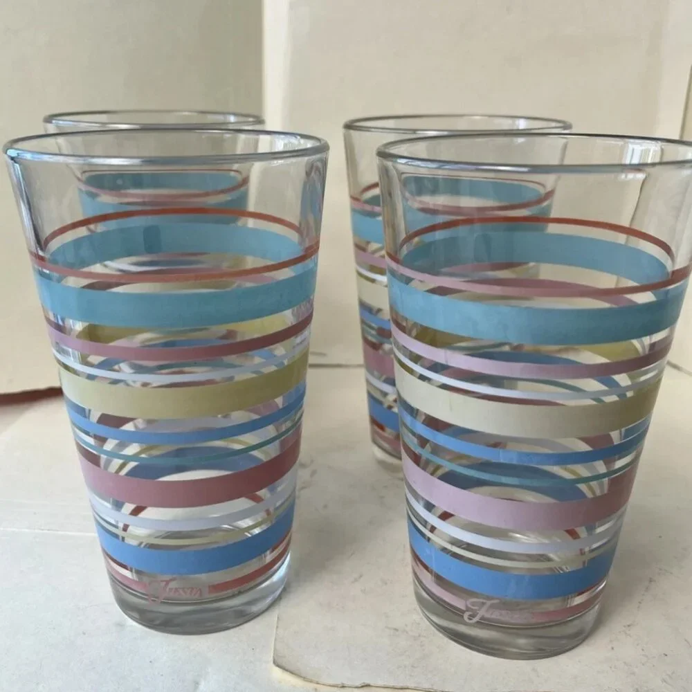 Vintage Culver Fiesta Highball Glasses Set of 4 Gold Barware